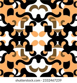 Psychedelic fractal pattern with orange and black hues on a white background, resembling a mesmerizing background fractal muqarnas or Sierpinski gasket.