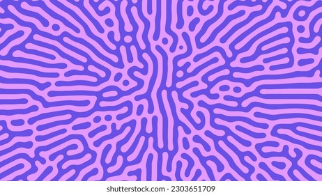 Psychedelic Frantic Radial Pattern Vector Violet Purple Abstract Background. Turing Diffusion Effect Trippy Hypnotic Abstraction Panoramic Wallpaper. Rave Style Bizarre Doodle Structure Textile Print