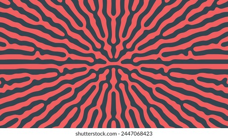 Psychedelic Frantic Radial Symmetry Pattern Vector Crazy Red Black Abstract Background. Turing Diffusion Effect Trippy Hypnotic Abstraction Panoramic Modern Wallpaper. Rave Style Bizarre T-Shirt Print