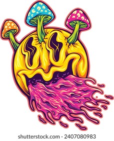 Psychedelic Fungal Dripping Emoji Smile vector illustration