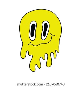 Psychedelic funny surreal character with a smile, crazy smile in a trendy trip style. Vector single illustration, abstract vector symbols and signs in acid neon colors