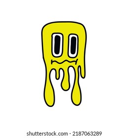 Psychedelic funny surreal character with a smile, crazy smile in a trendy trip style. Vector single illustration, abstract vector symbols and signs in acid neon colors