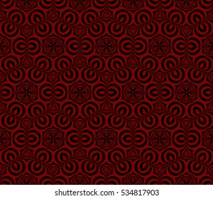 psychedelic geometric pattern. Optical illusion floral Seamless vector illustration. Red, black.