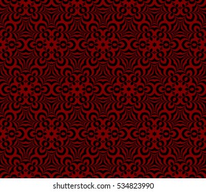 psychedelic geometric pattern. Optical illusion floral Seamless vector illustration. Red, black.
