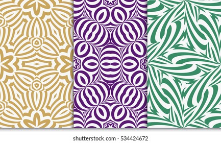 psychedelic geometric pattern set. Optical illusion Seamless vector illustration. green, purple, brown. For wallpaper, invitation.
