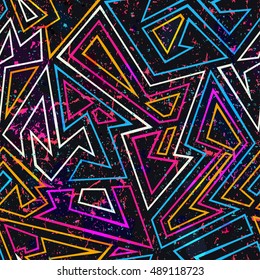 Psychedelic geometric seamless pattern with grunge effect