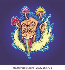 Psychedelic Gorilla head bizarre adventure trippy illustrations vector illustrations for your work logo, merchandise t-shirt, stickers and label designs, poster, greeting cards advertising