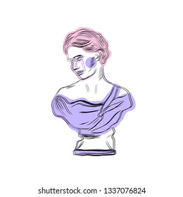 Psychedelic greek sculpture of woman in abstract style. Glitch effect. Esoteric surreal art. Design for sticker, t-shirt, print, contemporary conceptual wall art. 