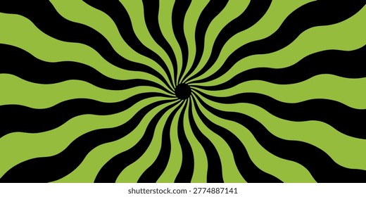 A psychedelic green and black spiral pattern radiates outward in wavy lines creating a dizzying optical illusion effect