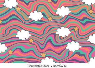 Psychedelic groovy background. Abstract wavy background. Vector illustration.