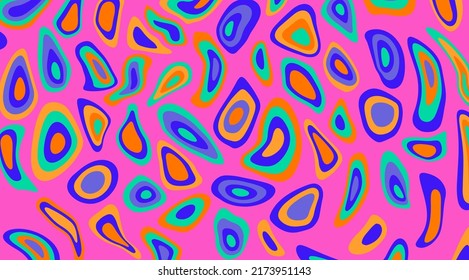 Sólidos y psicodélicos fondos de color con coloridos manchas y círculos de fusión al estilo de arte hippie de los años 60.