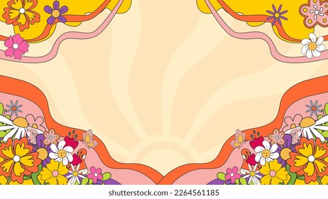 psychedelic groovy background, flat vector illustration