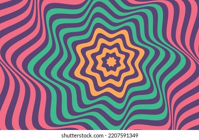 Psychedelic groovy background. Optical illusion background hand-drawn distorted colors. Eps10 vector illustration