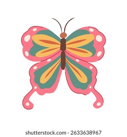 psychedelic groovy butterfly cartoon. flutter metamorphosis, winged transformation, beauty flight psychedelic groovy butterfly sign. isolated symbol vector illustration