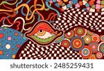 Psychedelic groovy eye checkerboard coloring page.