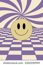 Psychedelic groovy hippie 70s stickers with funny cartoon flower, rainbow, peace, daisy, mushroom. Trendy retro funky cartoon good vibe 