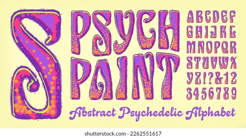 A psychedelic groovy lettering style with the look of thick and drippy paint. Retro 1960s flashback vibe.