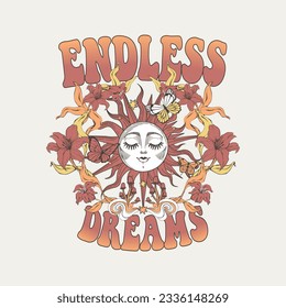 Psychedelic groovy mystic endless dreams hot colors
