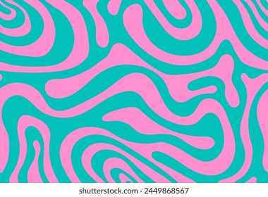 Psychedelic groovy trippy y2k retro seamless pattern in pink and mint green colors. Wavy and swirled brush strokes seamless pattern. Abstract liquid background for packaging design and advertisement.