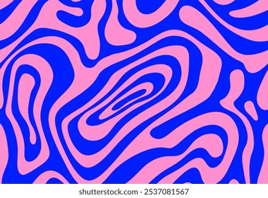 Psicodélico groovy trippy y2k retro sem costura padrão em cores rosa e azul. Padrão sem emenda de traçados de pincel ondulado e girado. Fundo líquido abstrato para design de embalagem e publicidade.
