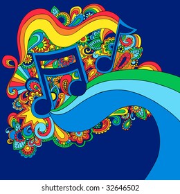 Psychedelic Groovy Vector Music Notes Illustration