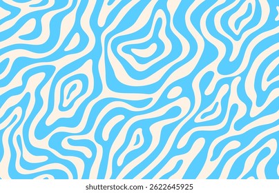 Psychedelic groovy water wave pattern. Abstract blue and white wavy swirls. Vector texture background, ornament or wallpaper with undulating waves create a dynamic and visual illusion effect