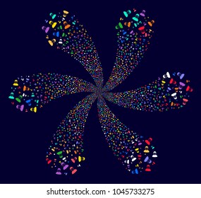 Psychedelic Guy curl abstract flower on a dark background. Hypnotic curl organized from randomized guy objects.