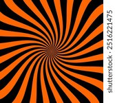 Psychedelic Halloween spiral pattern. Vector hypnotic optical illusion background with black and orange continuous flow of lines draws the eye towards the center, creating captivating visual effect