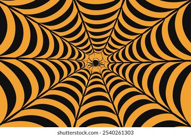 Padrão espiral de Halloween psicodélico. Fundo de ilusão óptica hipnótica vetorial com fluxo contínuo de linhas preto e laranja desenha o olho em direção ao centro, criando um efeito visual cativante

