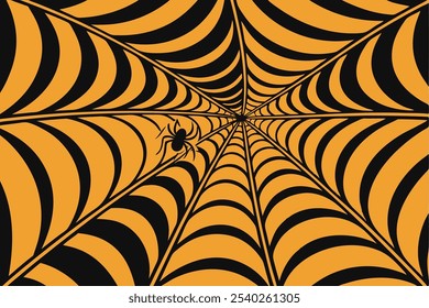 Padrão espiral de Halloween psicodélico. Fundo de ilusão óptica hipnótica vetorial com fluxo contínuo de linhas preto e laranja desenha o olho em direção ao centro, criando um efeito visual cativante

