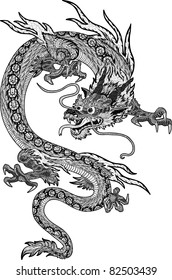 Psychedelic hand-drawn huge and detailed chinese dragon - new year symbol