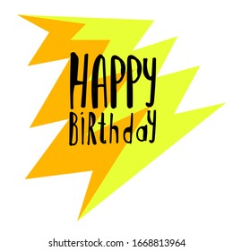 Psychedelic Happy Birthday postcard. Colorful bright art with black lettering. Vector stock illustration in cartoon style.