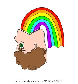 A psychedelic head puking up a rainbow. Psychedelics, surrealism