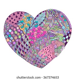 psychedelic heart with doodle. Valentine's day postcard.