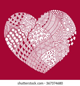 psychedelic heart with doodle. Valentine's day postcard.
