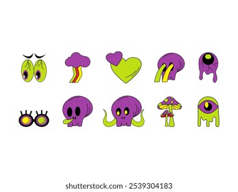 Psychedelic Hippie Illustration Element Set