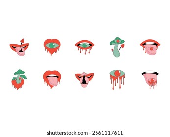 Psychedelic Hippie Illustration Element Set