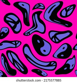 Estilo hippie psicodélico sin fisuras con símbolos Yin y yang y Peace distorsionados y relucientes. La estética del humor de los años 70. 