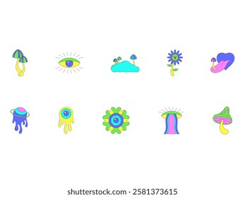 Psychedelic Hippier Design Element Set