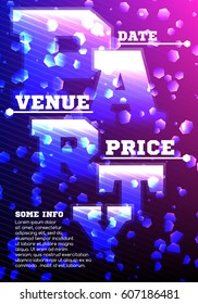 Psychedelic House Disco Music Festival Flyer Poster Layout Template Mock Up with Sample Text, Date and Line up - Vector Design Illustration