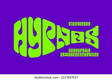 Psychedelic, hypnosis style font design, 1960s alphabet letters and numbers vector illustration