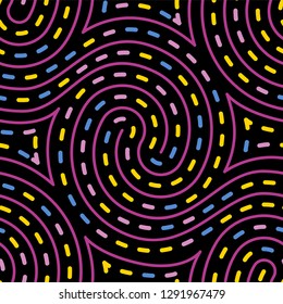 Psychedelic hypnotic swirl maze seamless vector pattern