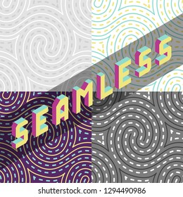 Psychedelic hypnotic swirl maze seamless vector pattern set