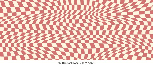 Fondo de tablero de ajedrez con ilusión psicodélica. Plantilla de diseño geométrico de tablero de ajedrez retro	