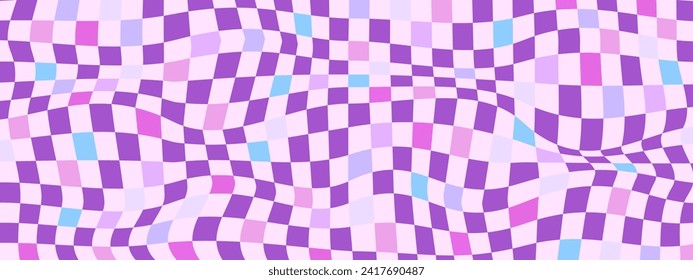 Psychedelic illusion checkerboard background. Retro chessboard geometric design template	