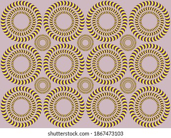 Psychedelic illusion of rotation. Rotation (Optical illusion). Bright background with the optical illusion of rotation of circles