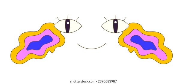 Psychedelic illustration in retro style. Nostalgia for the 80-90 years. Emotion. The face is crying. Modern vector illustration. EPS10