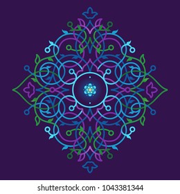 Psychedelic illustration t-shirt design. Vector decor; floral ornament for flat design template. Eastern style colorful element. Arabic motifs. Ornamental decoration for cover, poster, flyer, card.