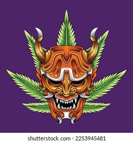 Psychedelic Japan Mask with green leaf