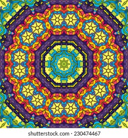 Psychedelic jungle forest floral colorful seamless pattern vector illustration